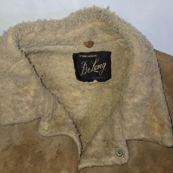 Vintage Distressed Suede Coat Delong Halloween Costume Prop Size 40 Brown - Picture 9 of 16